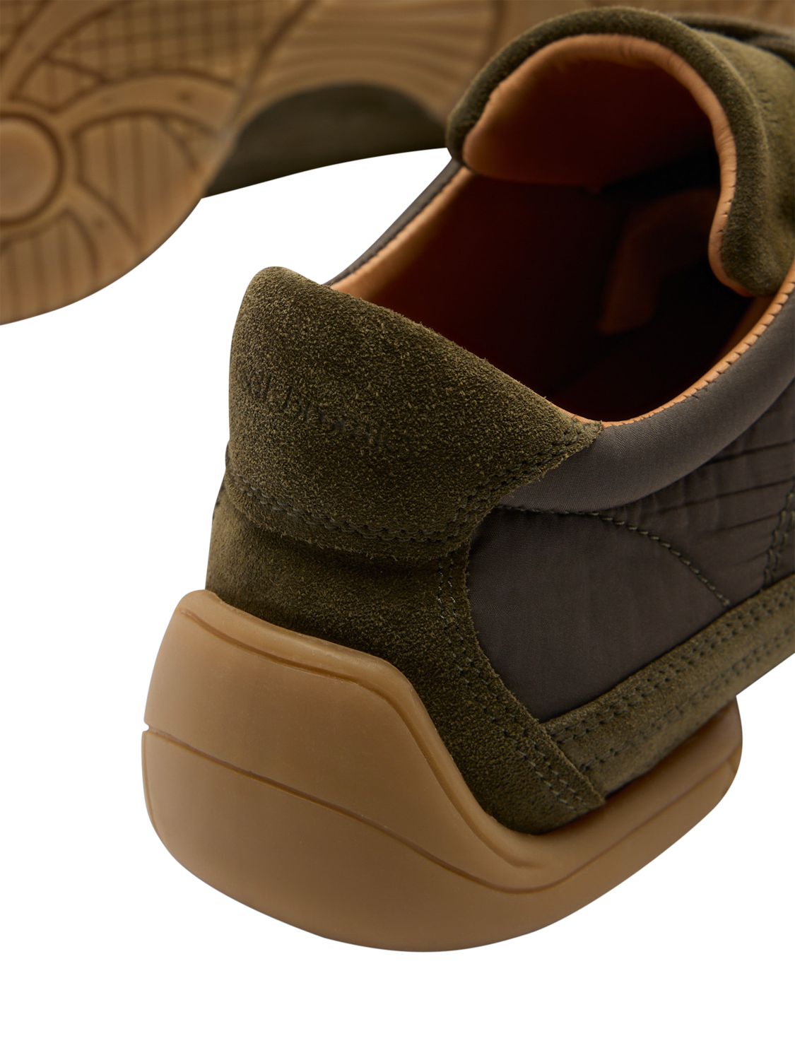 Product image 3 of 4, which shows Russell & Bromley Ruthwaite Suede Blend Split Sole Trainers, Green, 6