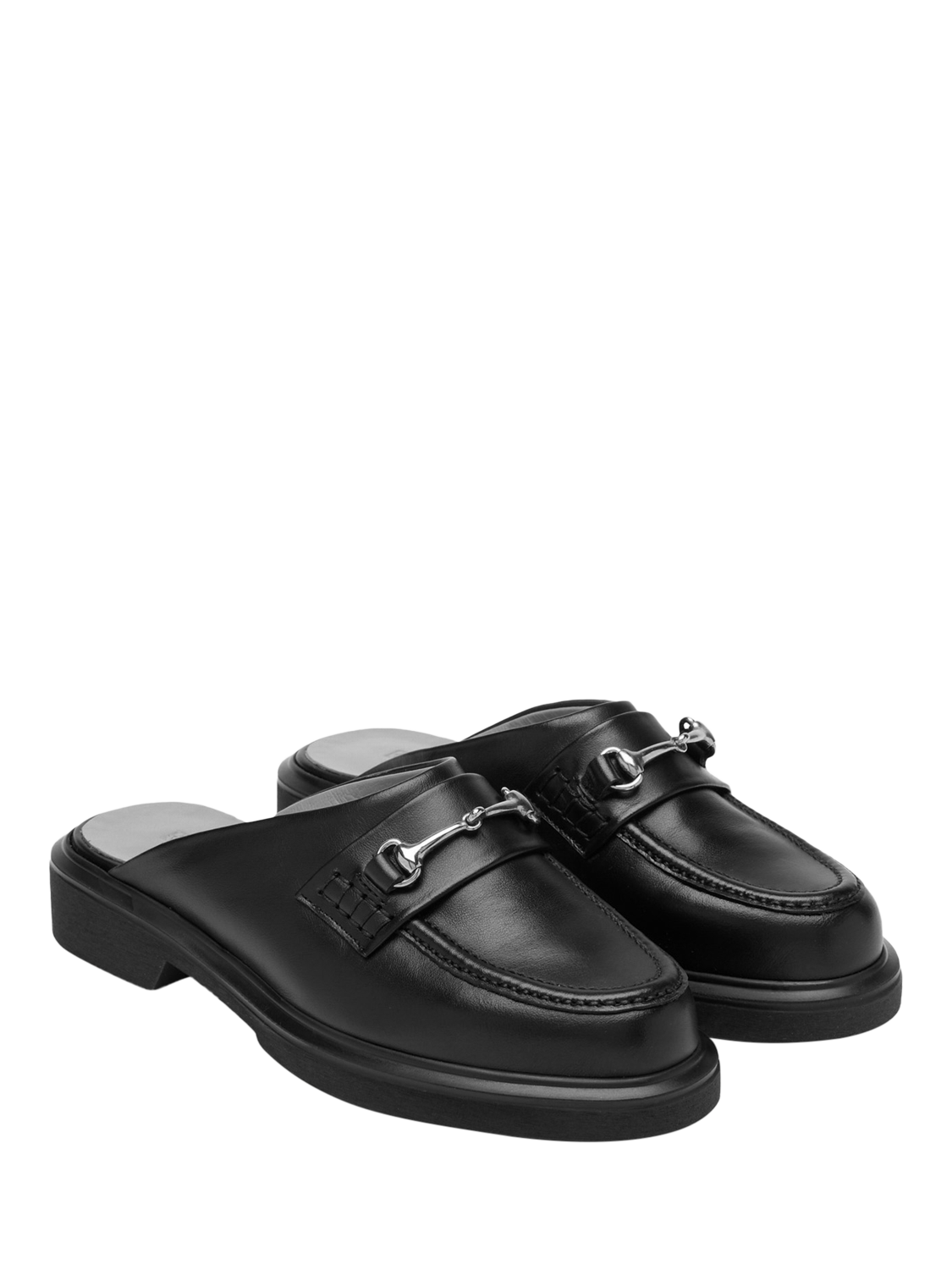 Product image 2 of 4, which shows Russell & Bromley Dalton Leather Snaffle Mule Loafers, Black, 5