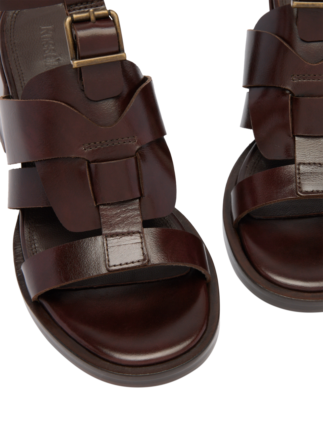 Russell Bromley Taston Leather Block Heel Fisherman Sandals, Brown