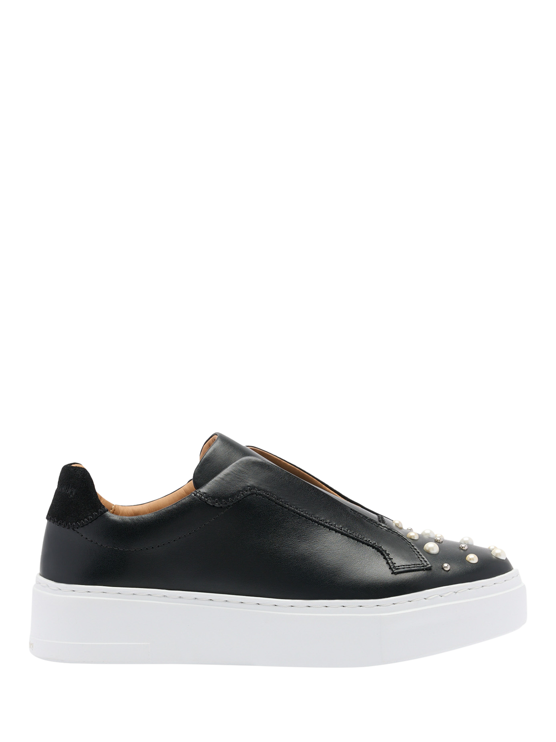 Product image 1 of 4, which shows Russell & Bromley Park Mid Leather Flatform Mid Laceless Trainers, Black, 8
