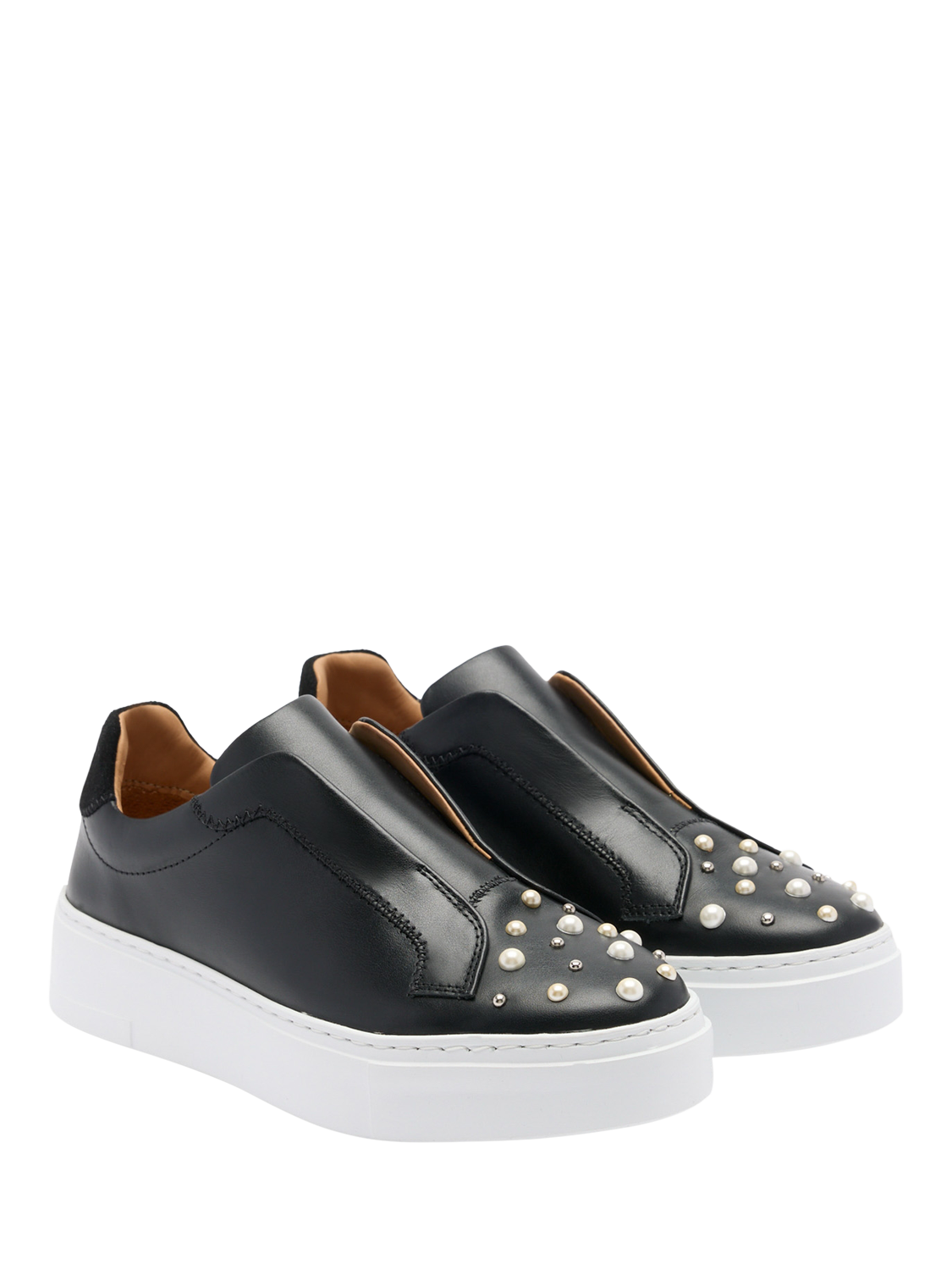 Product image 2 of 4, which shows Russell & Bromley Park Mid Leather Flatform Mid Laceless Trainers, Black, 8