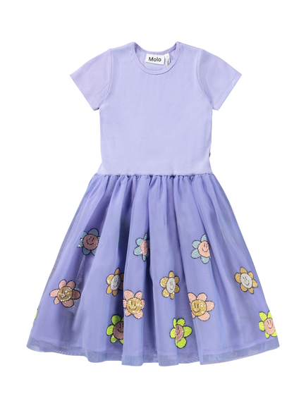 Molo Kids' Cyrusila Short Sleeved Sequin Flower Dress, Cool Lilac, Cool Lilac