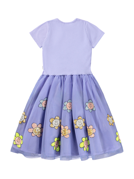 Molo Kids' Cyrusila Short Sleeved Sequin Flower Dress, Cool Lilac - view 2, Cool Lilac