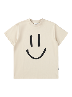 Molo Kids' Roxo Pure Cotton Short Sleeved Smile T-Shirt, Summer Sand, Summer Sand
