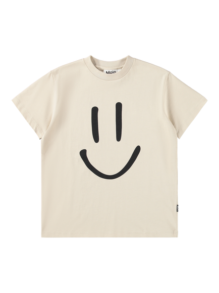 Molo Kids' Roxo Pure Cotton Short Sleeved Smile T-Shirt, Summer Sand, Summer Sand