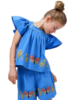 Molo Kids' Ally Pure Cotton Butterfly Shorts, Blue Flower, Blue Flower