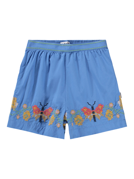 Molo Kids' Ally Pure Cotton Butterfly Shorts, Blue Flower - view 2, Blue Flower