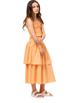 Molo Kids' Rolfia Pure Cotton Shirred Ruffle Top, Cantaloupe, Cantaloupe