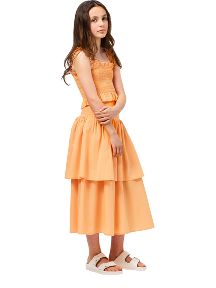 Molo Kids' Rolfia Pure Cotton Shirred Ruffle Top, Cantaloupe, Cantaloupe