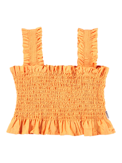 Molo Kids' Rolfia Pure Cotton Shirred Ruffle Top, Cantaloupe - view 2, Cantaloupe