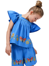Molo Kids' Rosalyn Pure Cotton Ruffle Sleeve Top, Blue Flower