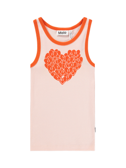 Molo Kids' Rosie Pure Cotton Sleeveless Heart Print Top, Pink Cloud - view 2, Pink Cloud