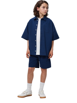 Molo Kids' Arto Cotton Seersucker Drawstring Shorts, Blue, Blue