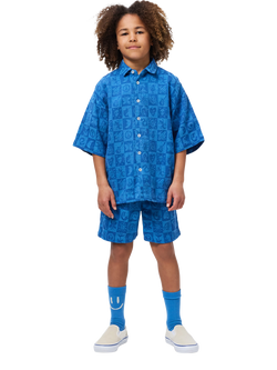 Molo Kids' Arto Cotton Symbol Print Drawstring Shorts, Blue Check, Blue Check