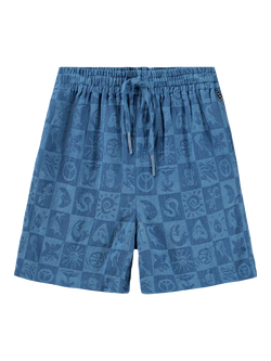 Molo Kids' Arto Cotton Symbol Print Drawstring Shorts, Blue Check - view 2, Blue Check