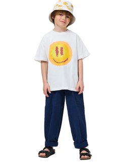 Molo Kids' Amon Cotton Seersucker Drawstring Trousers, Oceanica, Blue