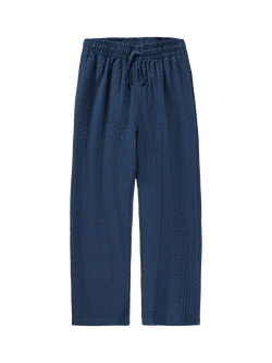 Molo Kids' Amon Cotton Seersucker Drawstring Trousers, Oceanica - view 2, Blue