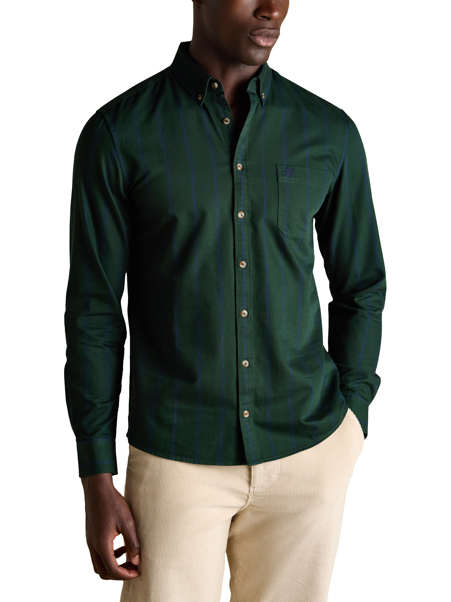 Product image 1 of 9, which shows Joules Striped Cotton Shirt, Green, S