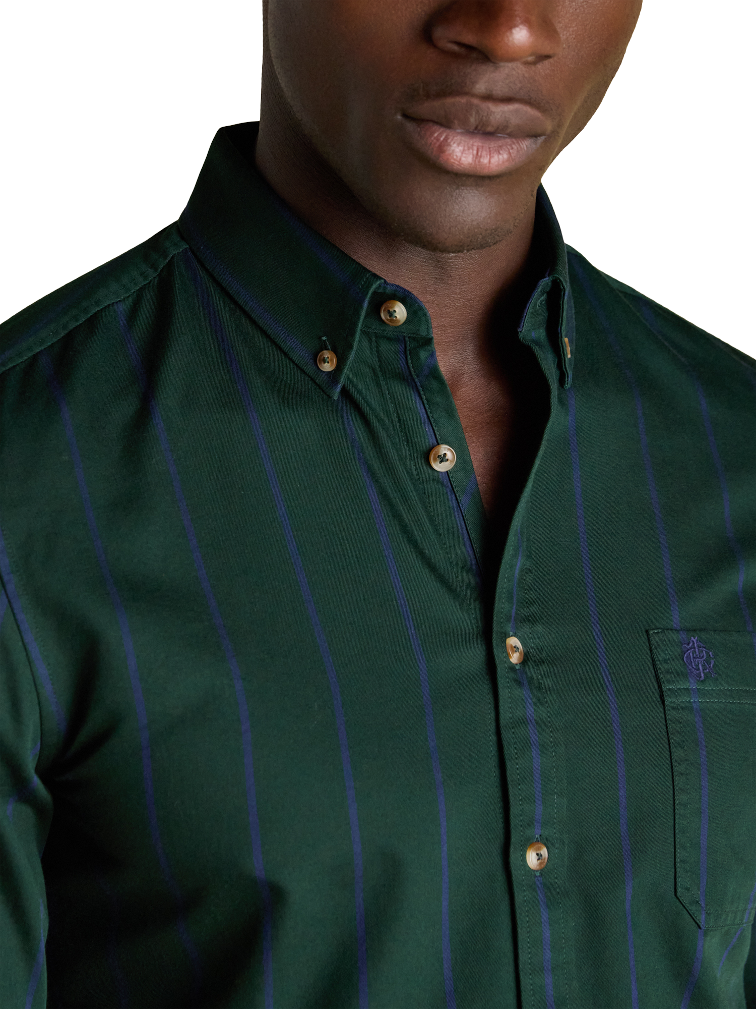 Product image 3 of 9, which shows Joules Striped Cotton Shirt, Green, S