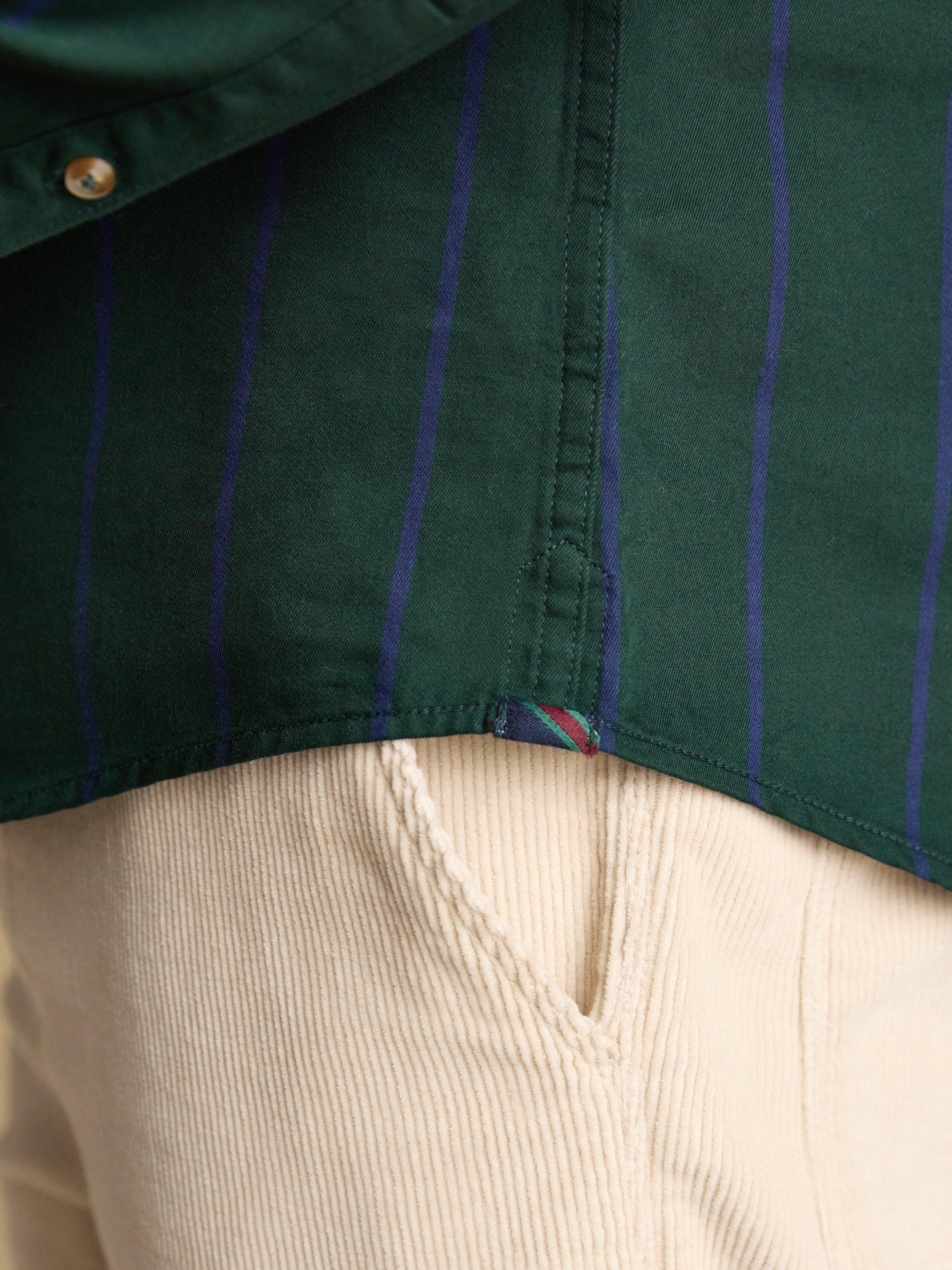 Product image 4 of 9, which shows Joules Striped Cotton Shirt, Green, S