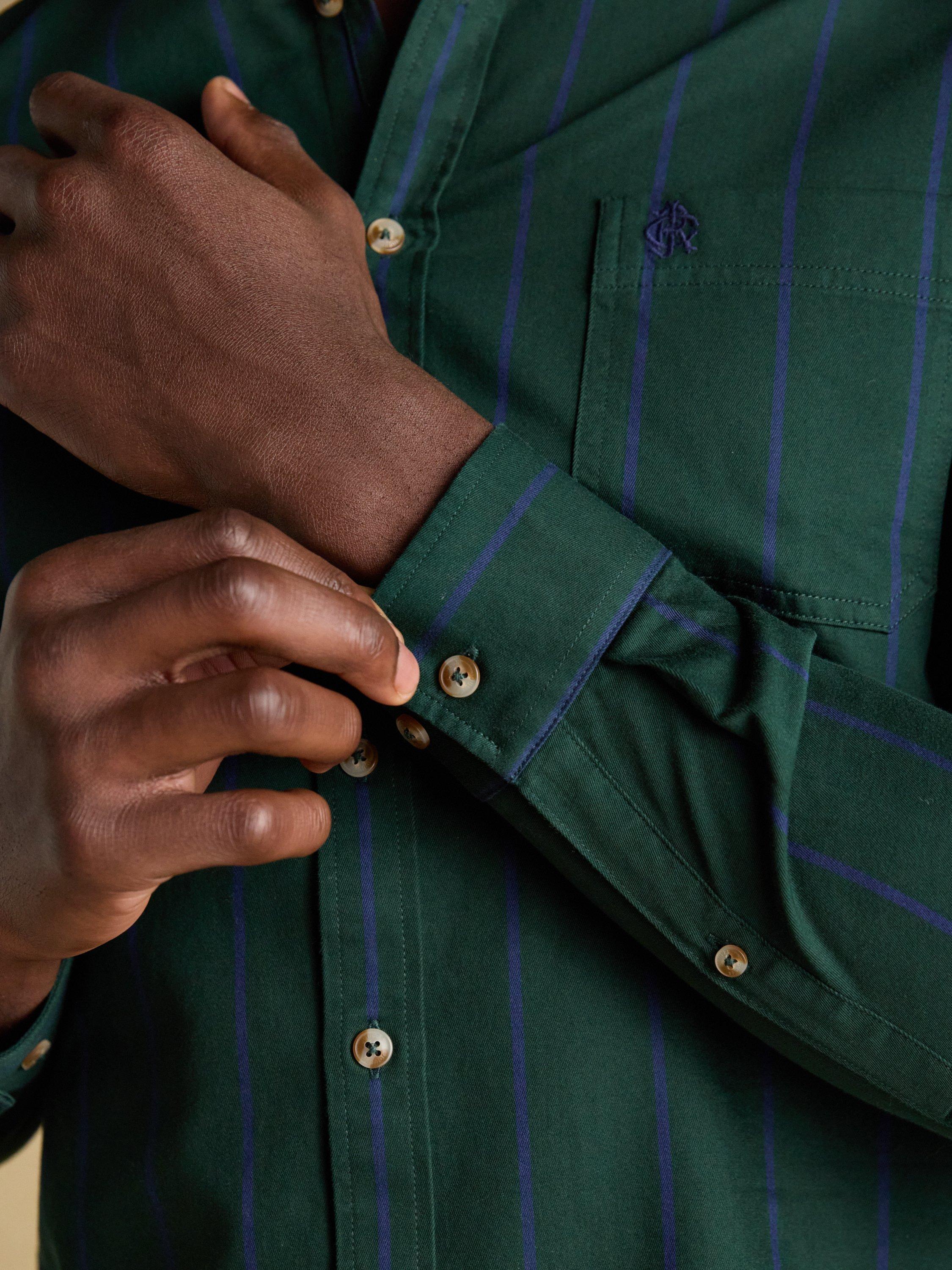 Product image 8 of 9, which shows Joules Striped Cotton Shirt, Green, S