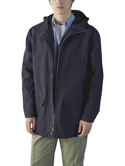 Maison Standards Flavien Cotton Blend Hooded Parka Coat, Navy, Navy