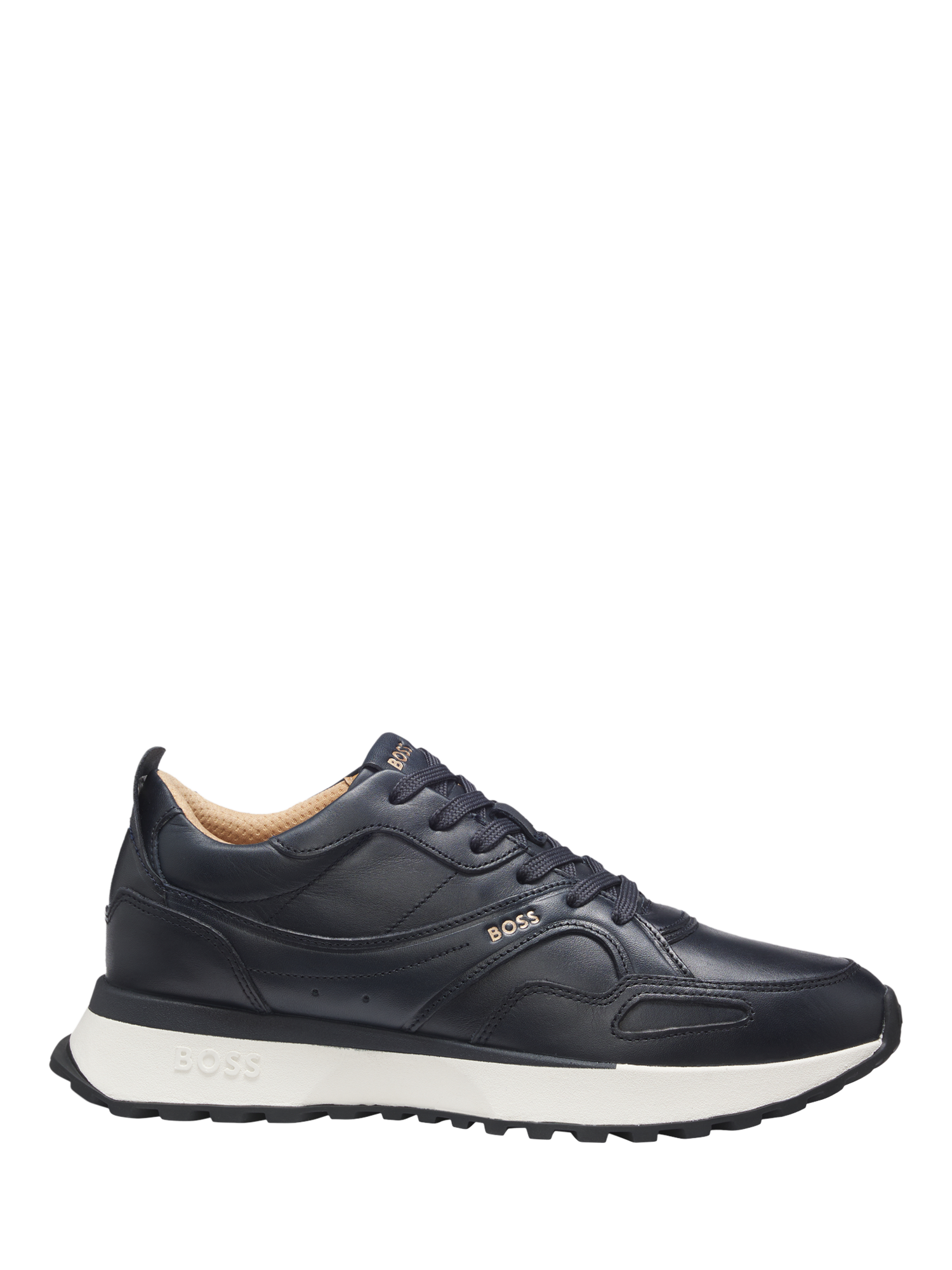 Product image 1 of 2, which shows HUGO BOSS BOSS Jonah Lace Up Leather Trainers, Navy, 8