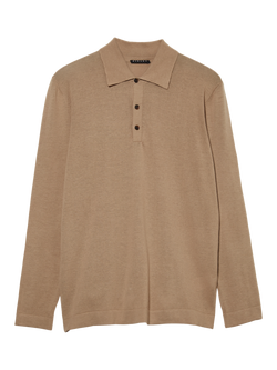 SISLEY Cotton Regular Fit Long Sleeve Polo Shirt, Taupe
