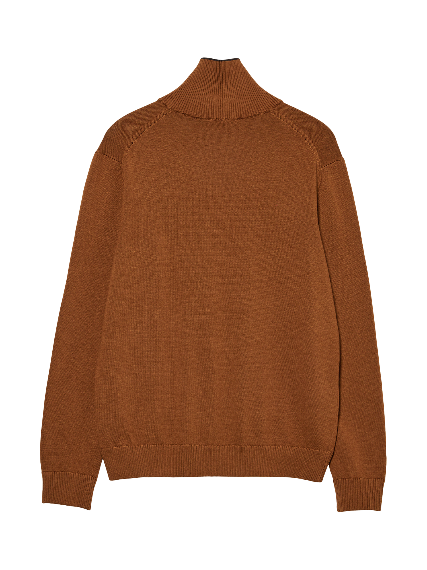 Product image 2 of 2, which shows SISLEY Cotton Blend Fine Knit Zip-Neck Jumper, Tobacco Brown, XL
