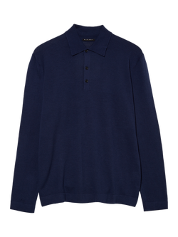 SISLEY Cotton Regular Fit Long Sleeve Polo Shirt, Night Blue