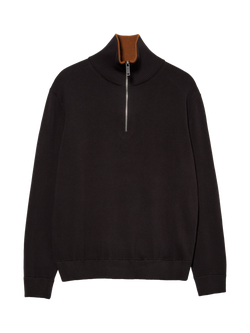 SISLEY Cotton Blend Fine Knit Zip-Neck Jumper, Black/Multi
