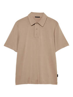 SISLEY Cotton Blend Regular Fit Short Sleeve Polo Shirt, Taupe