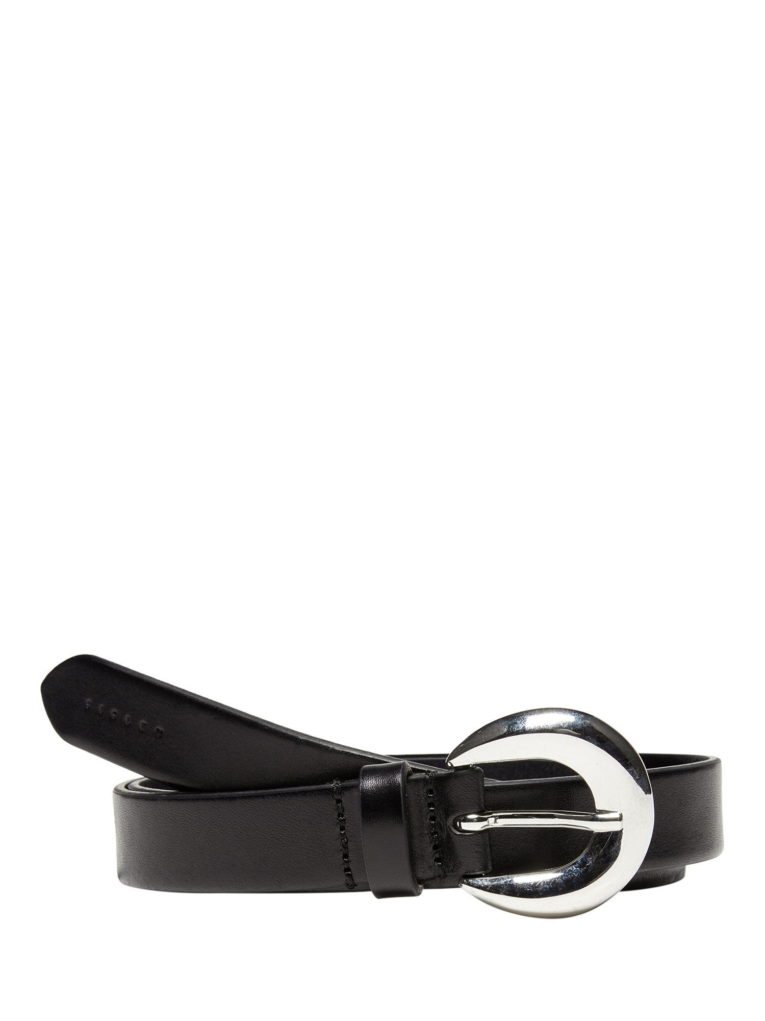 SISLEY Domed Buckle Leather Belt, Black