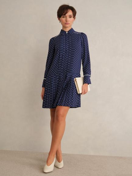 Hobbs Francesca Polka Dot Shirt Dress, Midnight Ivory, Midnight Ivory