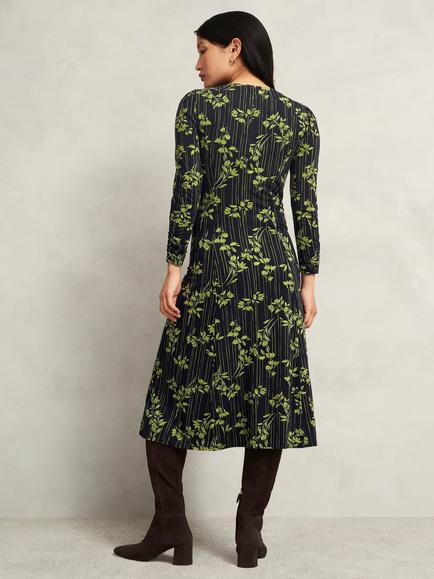 Hobbs Petite Alison Botanical Dress, Navy/Green - view 2, Navy/Green