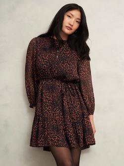 Hobbs Monikah Long Sleeve Animal Print Dress, Black Copper, Black Copper