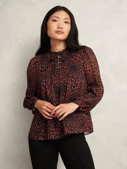 Hobbs Carolina Blouson Sleeve Animal Print Blouse, Black/Copper, Black/Copper