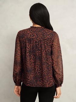 Hobbs Carolina Blouson Sleeve Animal Print Blouse, Black/Copper - view 2, Black/Copper