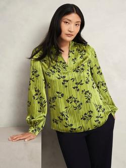 Hobbs Fara Botanical Satin Top, Green/Navy, Green/Navy