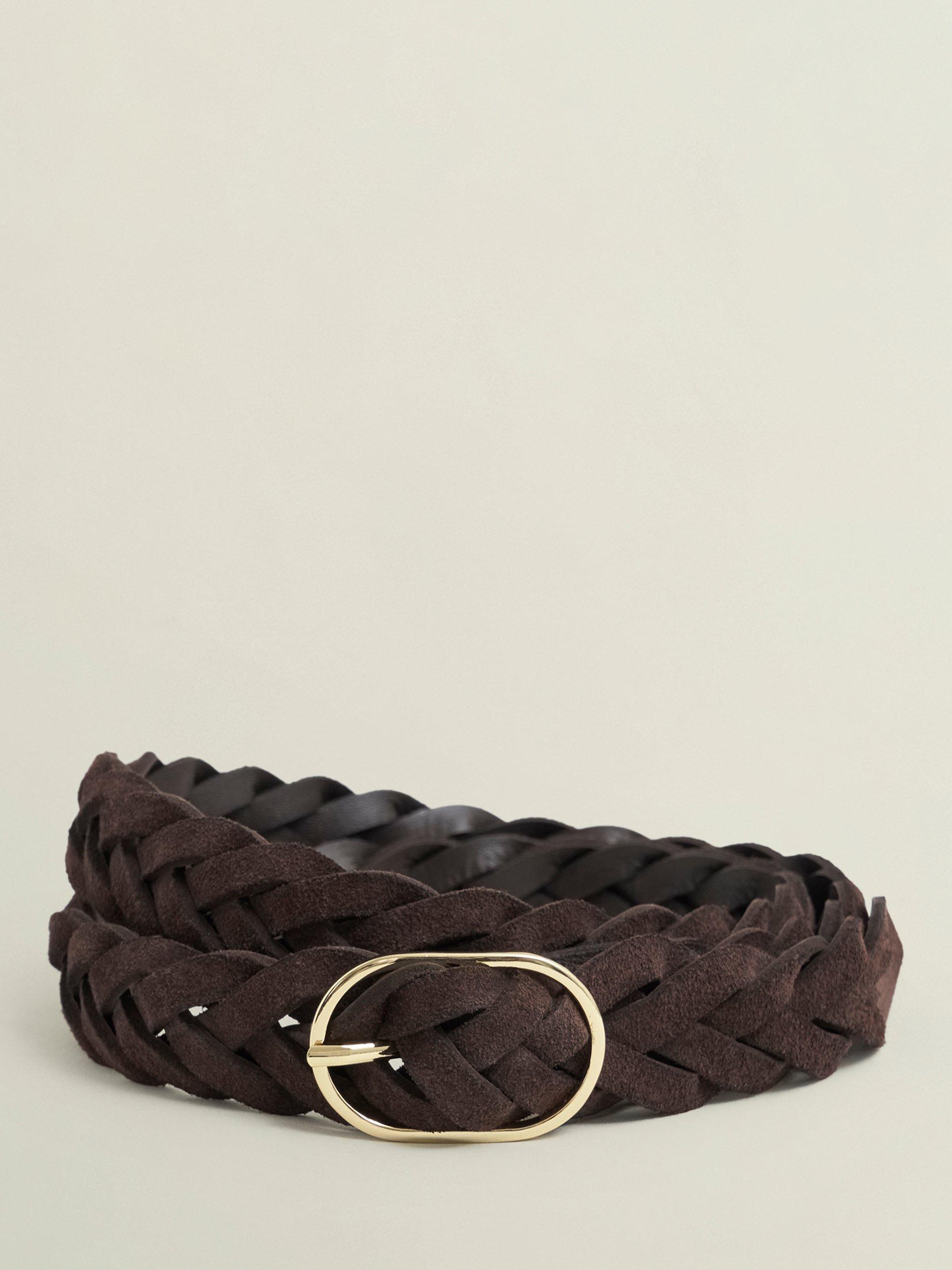Product image 1 of 5, which shows Hobbs Meera Woven Suede Belt, Chocolate Brown, S