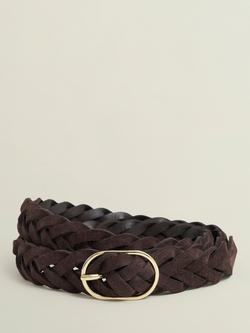 Hobbs Meera Woven Suede Belt, Chocolate Brown