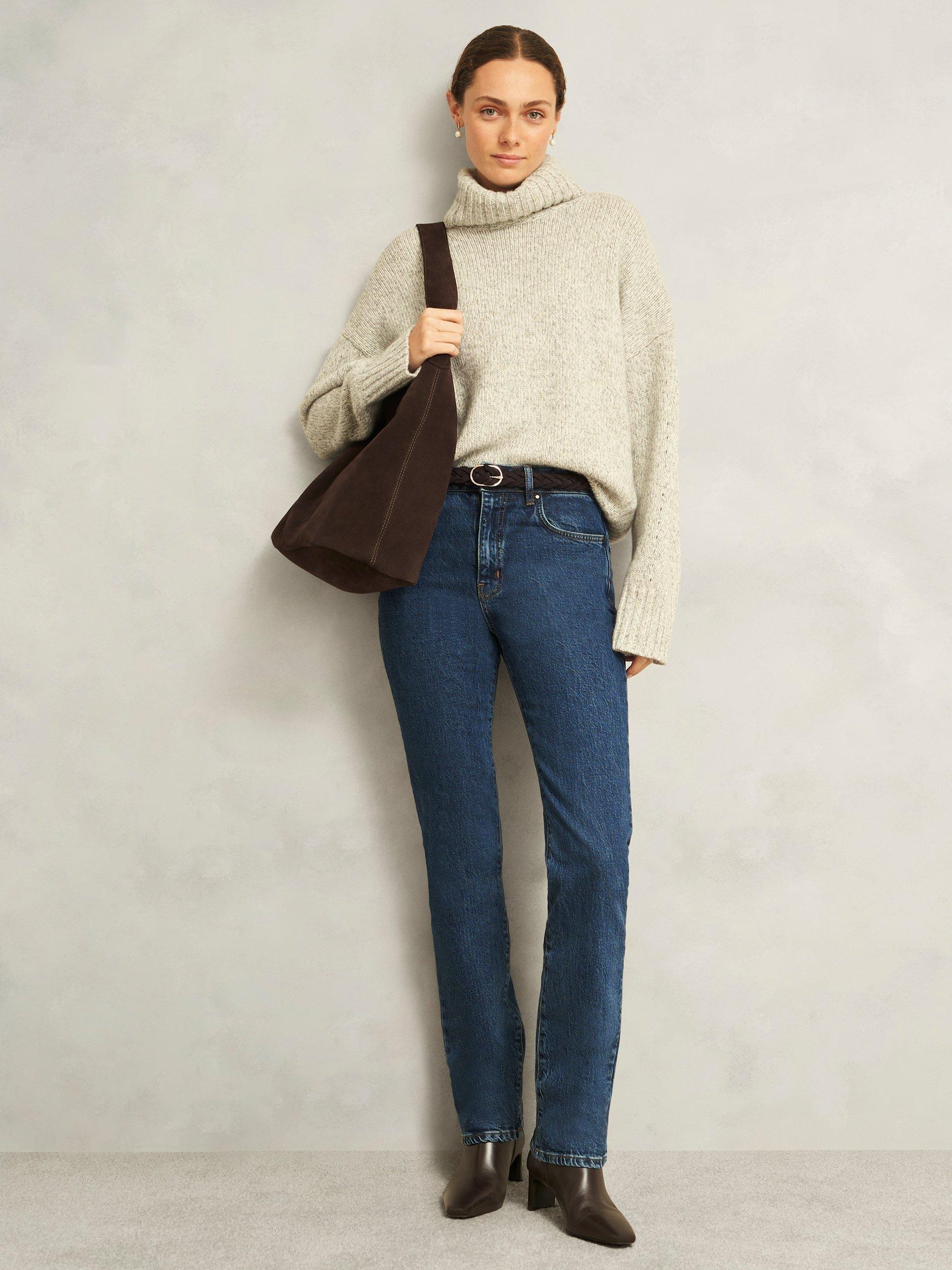 Product image 2 of 5, which shows Hobbs Meera Woven Suede Belt, Chocolate Brown, S