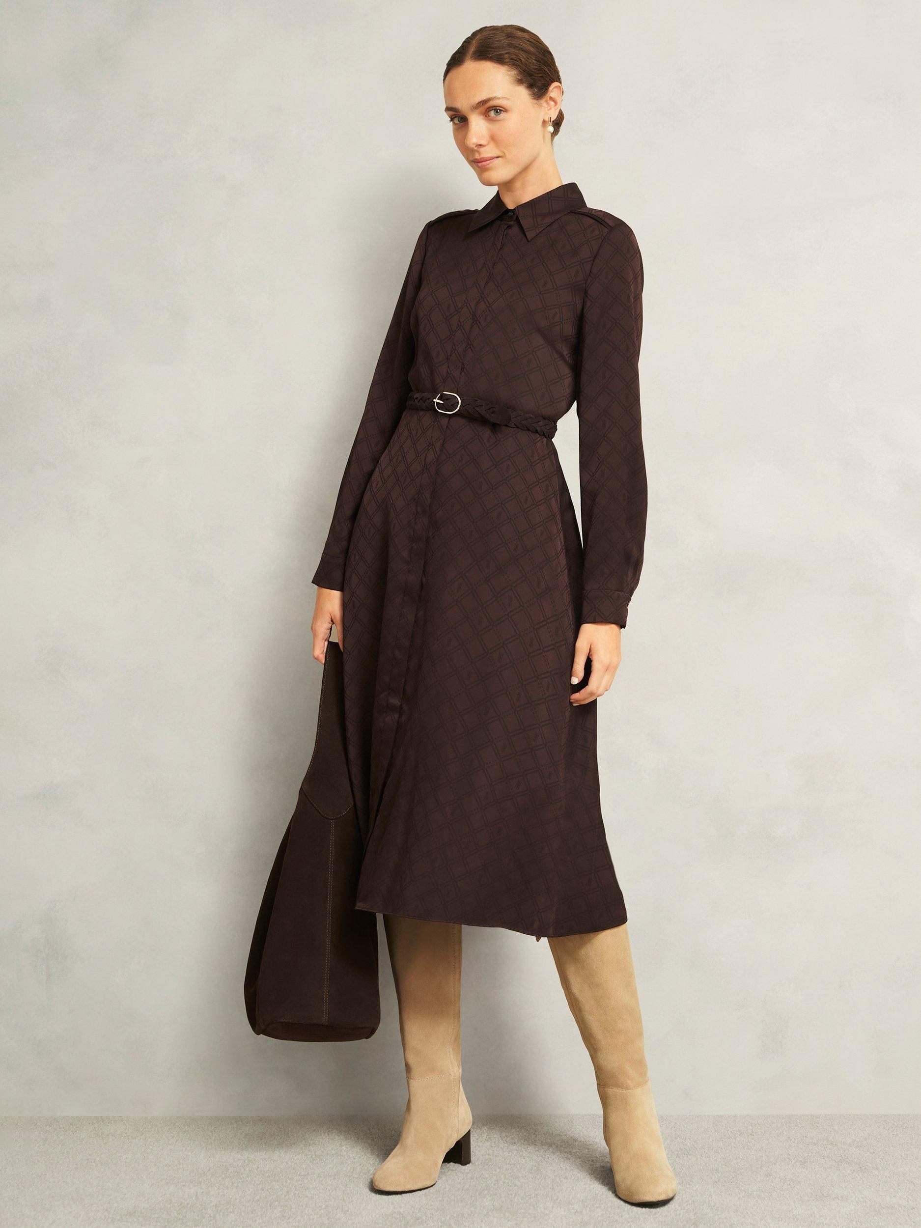 Product image 4 of 5, which shows Hobbs Meera Woven Suede Belt, Chocolate Brown, S