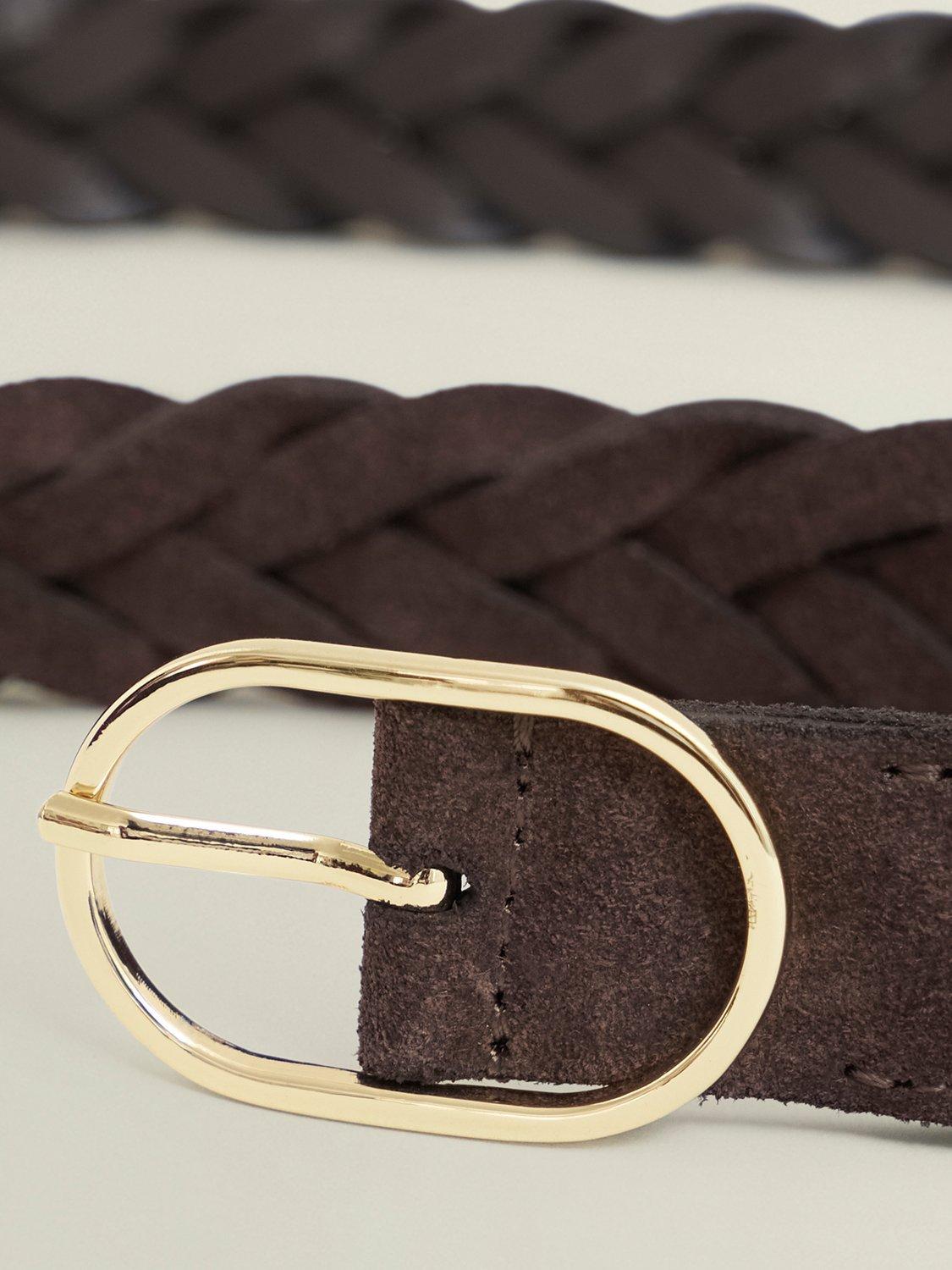 Product image 5 of 5, which shows Hobbs Meera Woven Suede Belt, Chocolate Brown, S