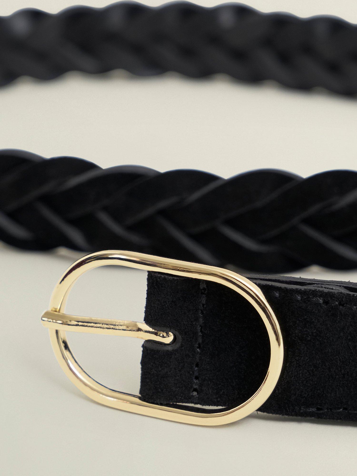 Product image 3 of 3, which shows Hobbs Meera Woven Suede Belt, Black, L