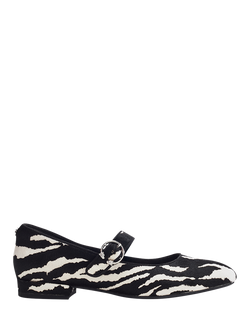 Moda in Pelle Firuta Pony Hair Zebra Print Mary Janes, Black/White, Black/White