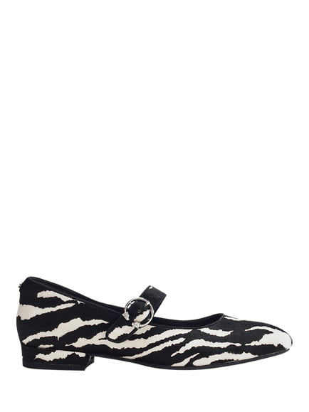 Moda in Pelle Firuta Pony Hair Zebra Print Mary Janes, Black/White, Black/White
