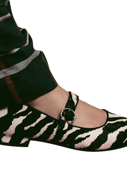 Moda in Pelle Firuta Pony Hair Zebra Print Mary Janes, Black/White - view 2, Black/White