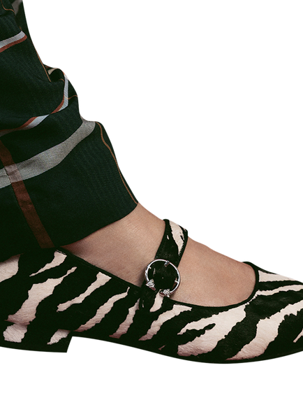 Moda in Pelle Firuta Pony Hair Zebra Print Mary Janes, Black/White - view 2, Black/White