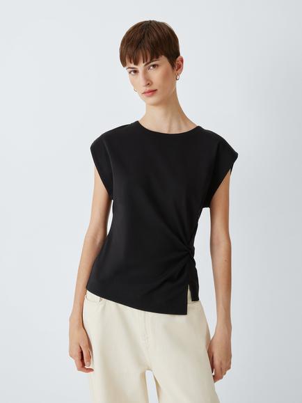 John Lewis Twist Side Sleeveless Cotton Top, Black